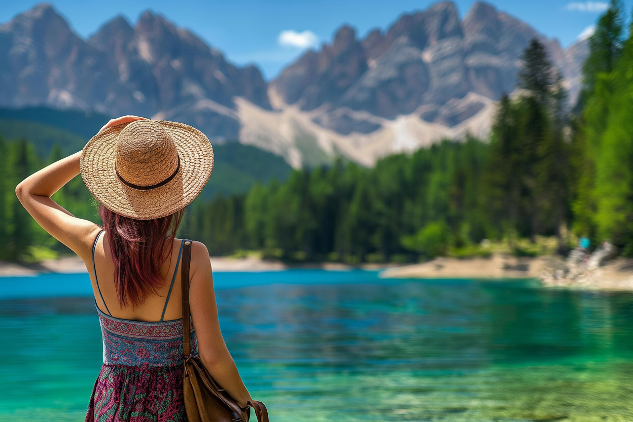 Travel destination with mountain view